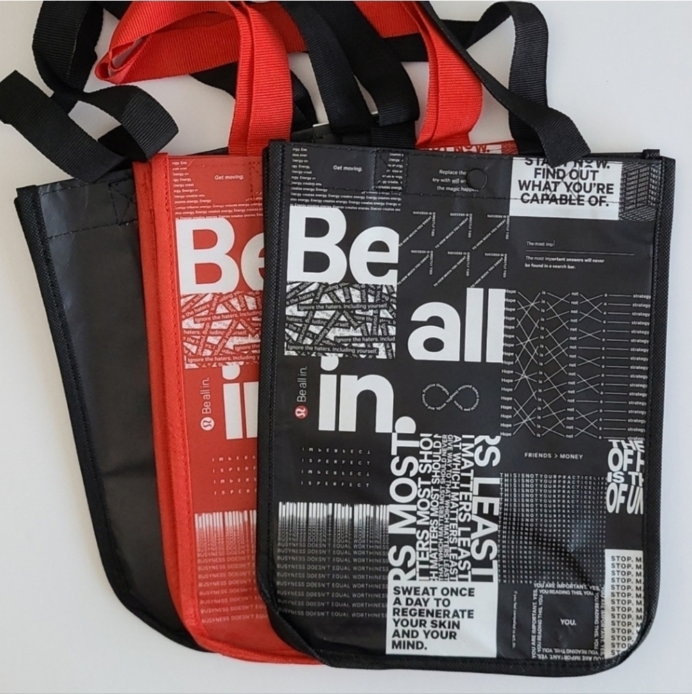 Lululemon 3 Reusable Totes Caryall  Red White Black